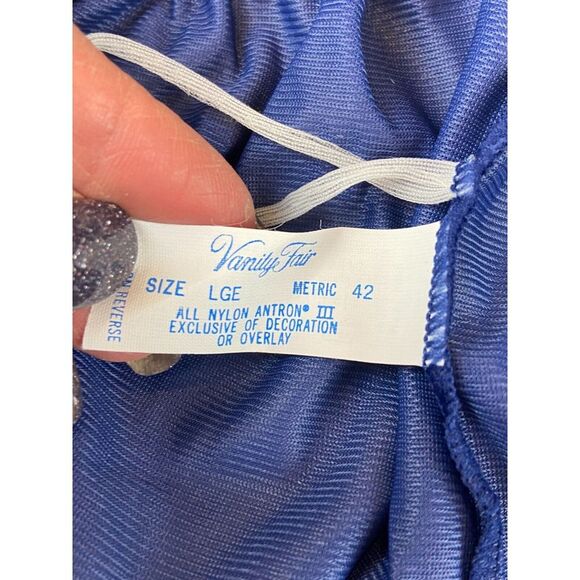 Vanity Fair Sleepwear Set Navy Blue Womens Large All Nylon Lightweight Button - Picture 8 of 16